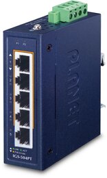 PLANET Industrial 4-Port Gbit 802.3at  PoE + 1-Port 10/100/1000T Switch, -40°C - +75°C
