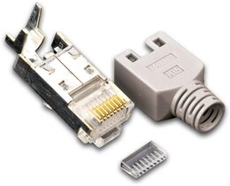 Hirose RJ45 KAT5e TM11 Stecker inkl. Knickschutztülle, grau, 50-Pack