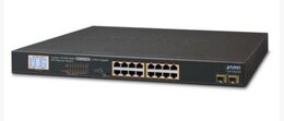 PLANET 16-Port 1GB 802.at PoE + 2Port 1Gbit SFP, 300 W PoE, LCD PoE Monitor