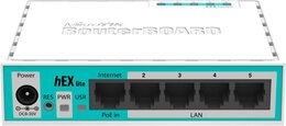 MikroTik hEX lite mit 850MHz CPU, 64MB RAM, 5 LAN Ports, RouterOS L4, Plastik Gehäuse