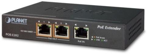 1Port IEEE 802.3at PoE+ to 2-Port 802.3af/at Gbit PoE Extender