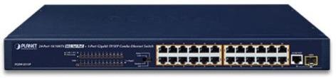 24-Port 10/100BASE-TX 802.3at PoE + 1-Port Gigabit TP/SFP Combo Ethernet Switch