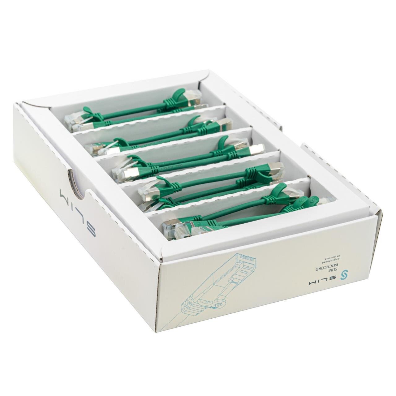 KAT6A 10 Gigabit Lightpatchkabel, 0,1m, U/FTP, Ø 3,8mm, grün, 50-Pack
