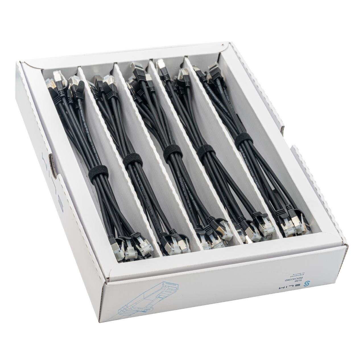 KAT6A 10 Gigabit Lightpatchkabel, 0,15m, U/FTP, Ø 3,8mm, schwarz, 50-Pack