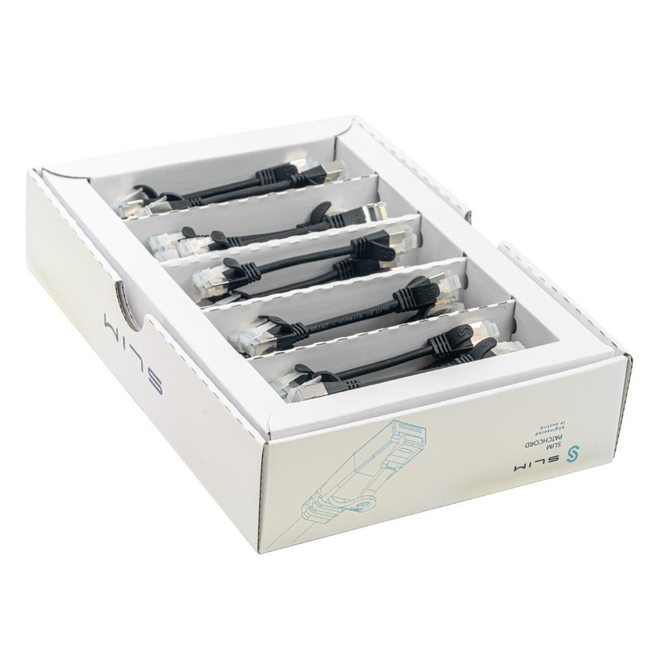 KAT6A 10 Gigabit Lightpatchkabel, 0,10m, U/FTP, Ø 3,8mm, schwarz, 50-Pack