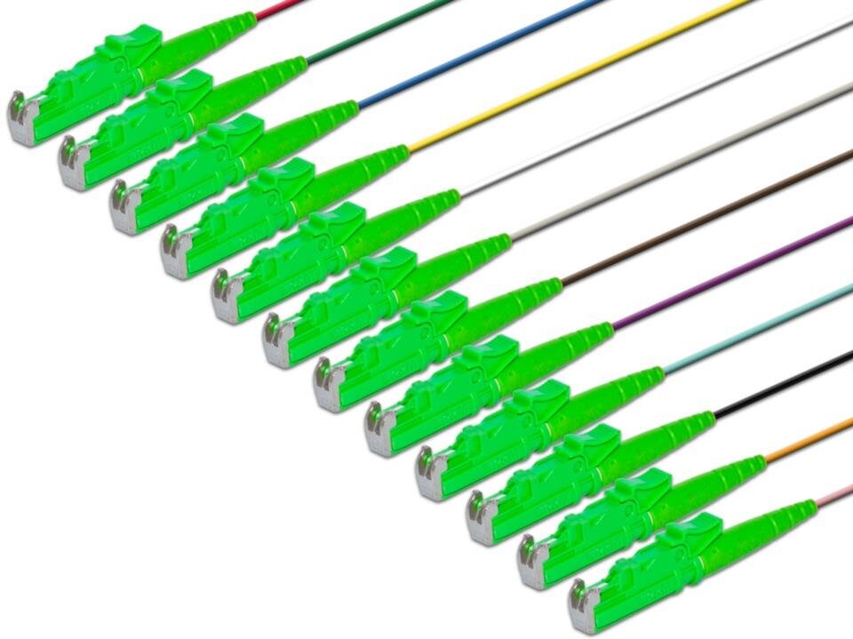 Faserpigtail, Singlemode 9/125µm, OS2, E2000/APC, 12er Set