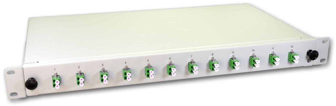 LWL Spleissbox, 24 Fasern, 12x DLC/APC Singlemode, 9/125µm OS2 G657.A1 Pigtail