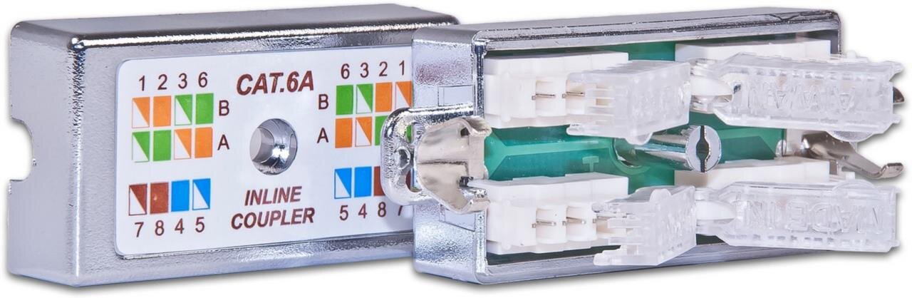 KAT6A Modul zur Verbindung von 2 Verlegekabeln, toolless