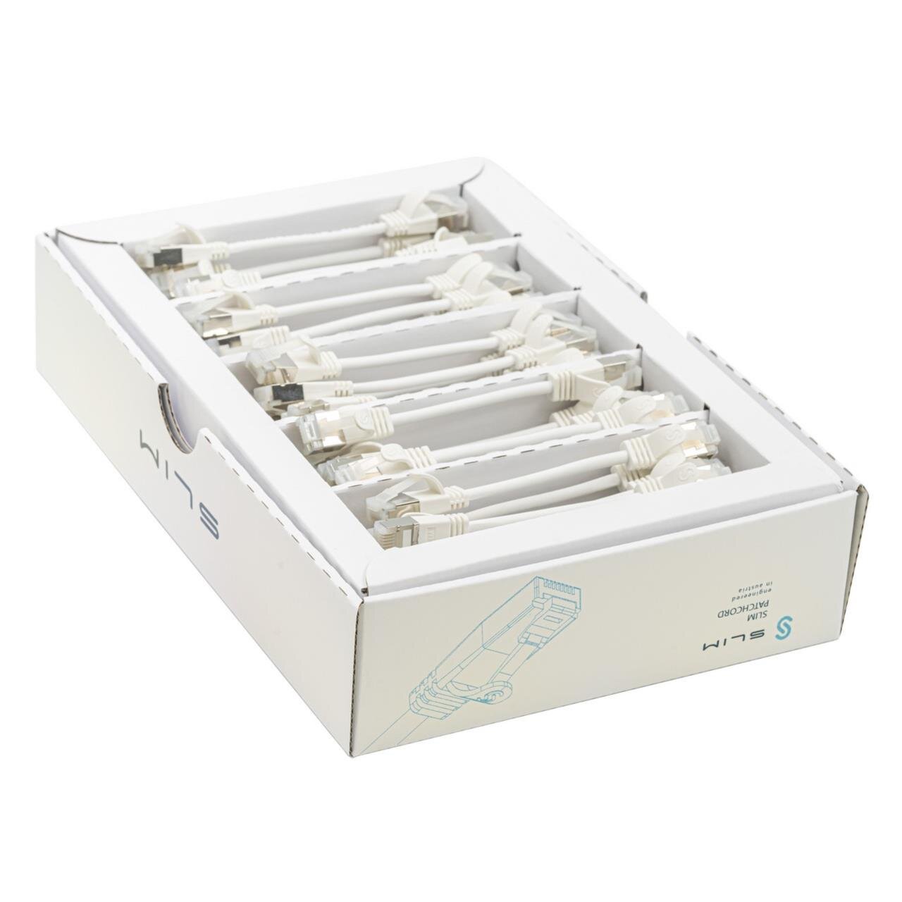 KAT6A 10 Gigabit Lightpatchkabel, 0,1m, U/FTP, Ø 3,8mm, weiss, 50-Pack