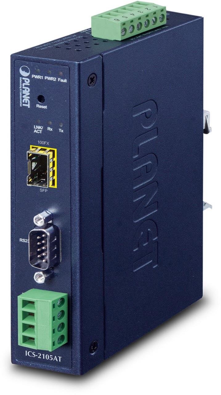 IP30 Industrial 1-port RS232/422/485 Serial Device Server w/ 100BASE-FX SFP