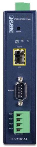IP30 Industrial 1-port RS232/422/485 Serial Device Server w/ 100BASE-FX SFP