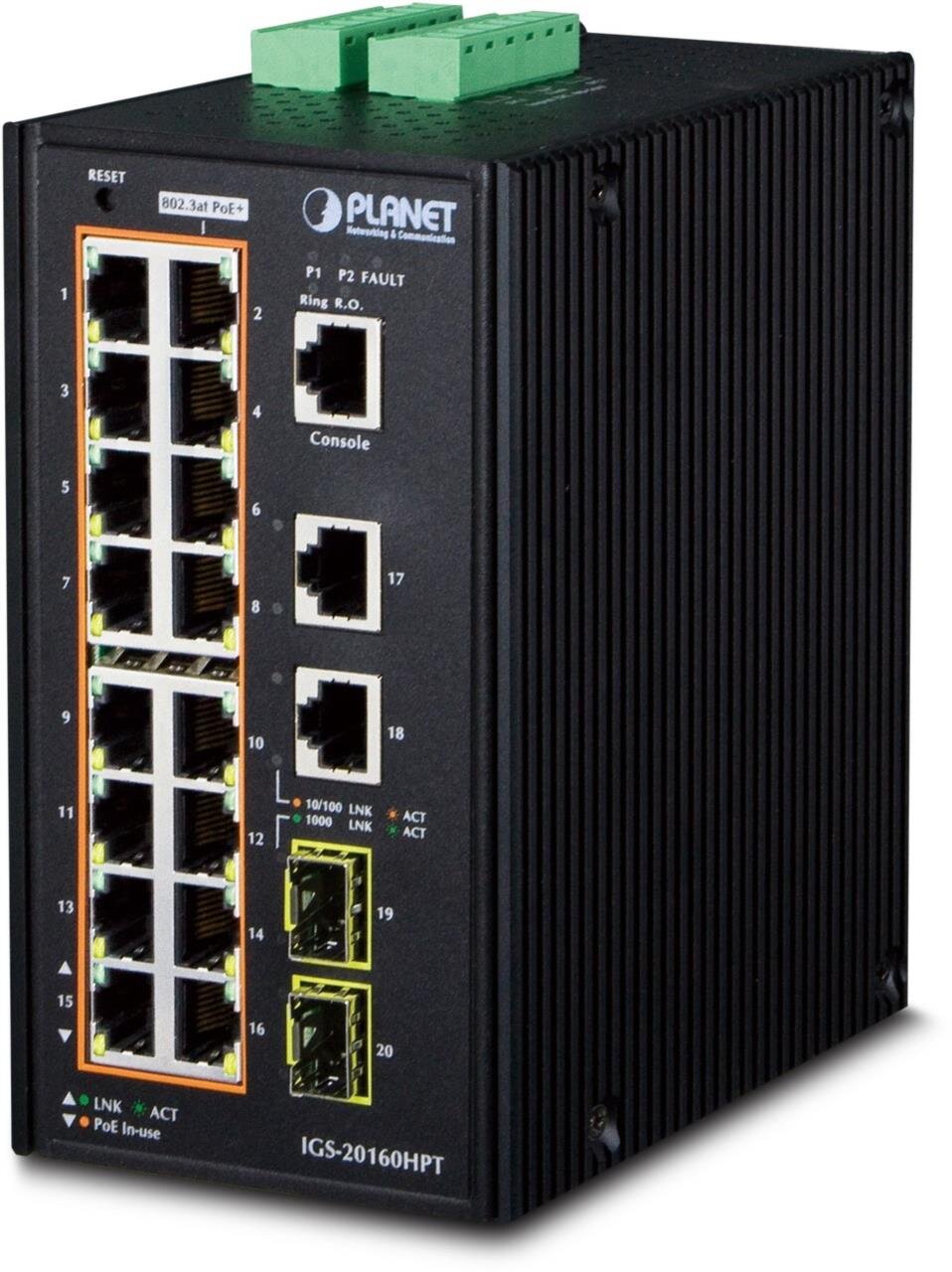 Industrial 16Port Gbit 802.3at PoE+ 2Port Gbit + 2Port SFP