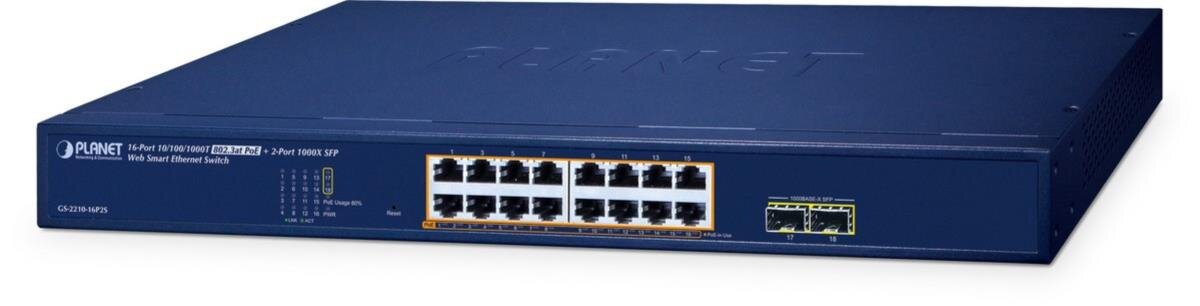 16-Port 10/100/1000T 802.3at PoE + 2-Port 1000X SFP Web Smart Ethernet Switch