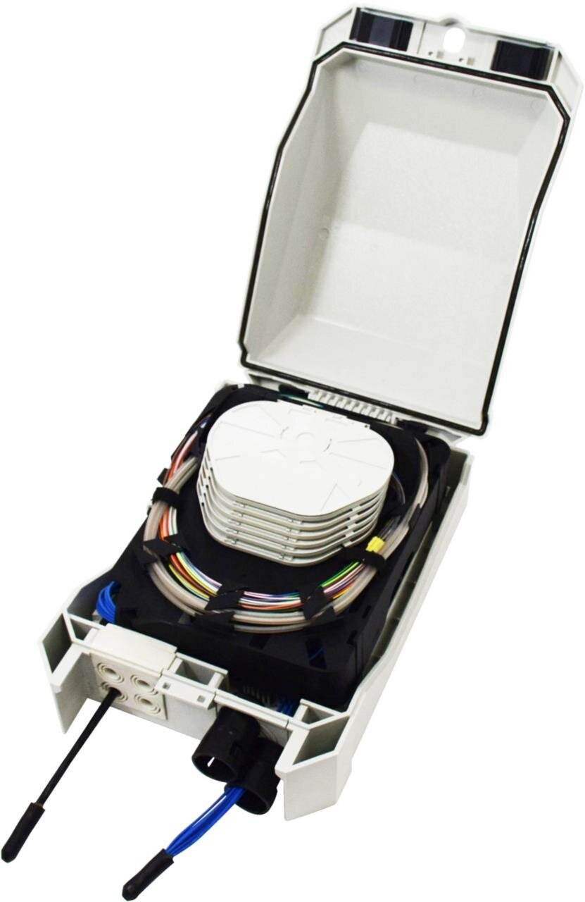 FTTx IP55 Wand Patch-/Spleissbox, inkl. Spleisskassetten, 48 Kupplungen