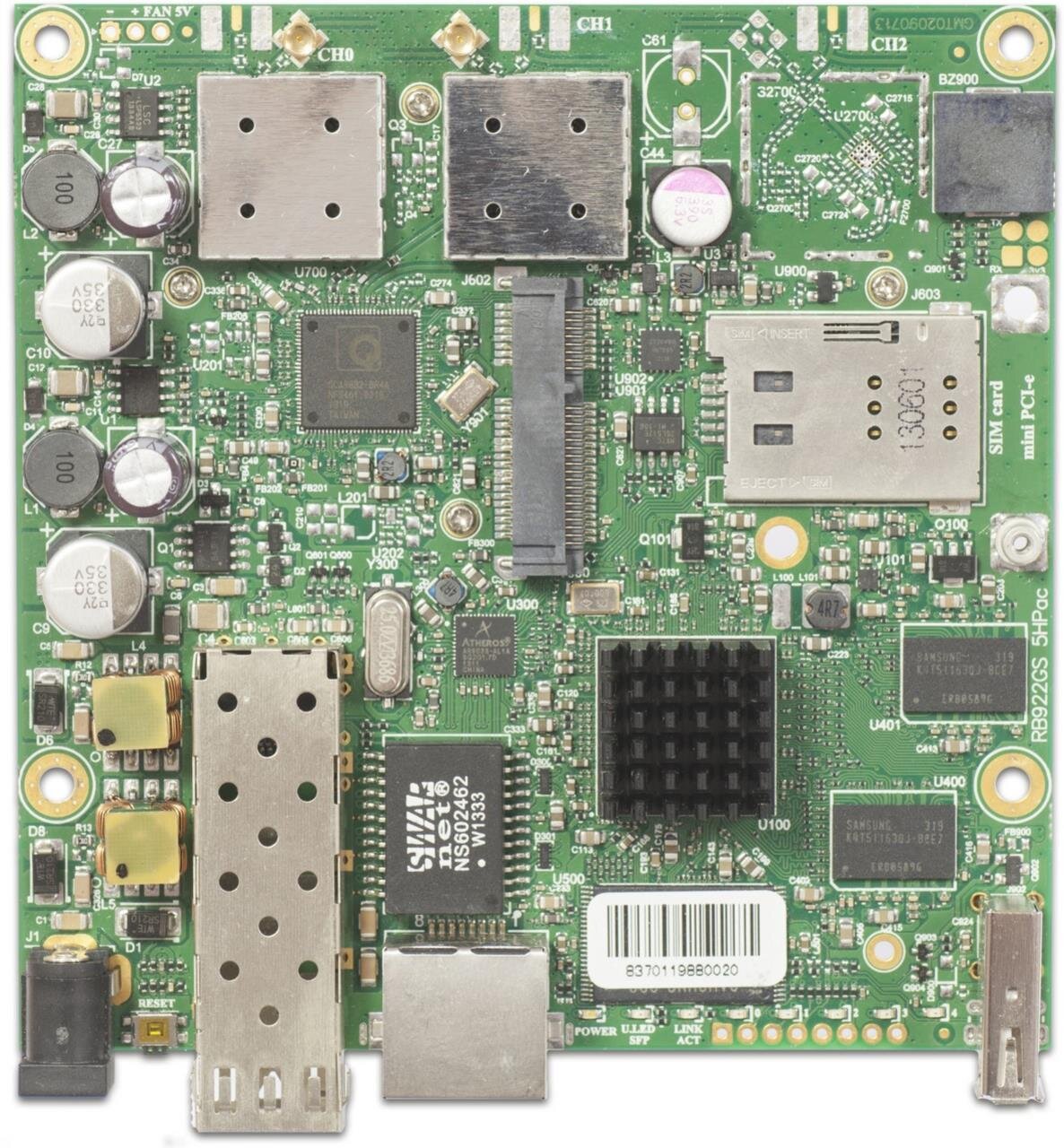RB922UAGS-5HPacD mit 720MHz Atheros CPU, 128MB, 1xGbit, USB, 1xSFP, miniPCe, SIM
