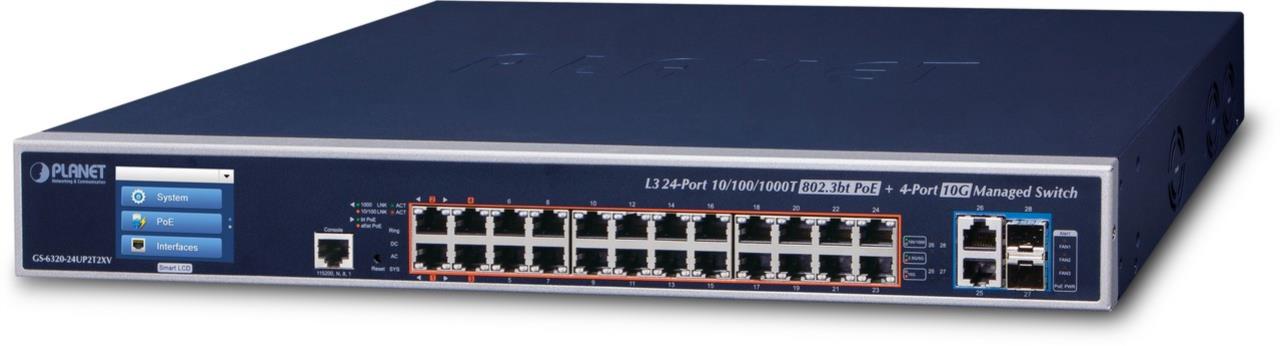 L3 24-Port Gbit 802.3bt PoE + 2-Port 10Gbit + 2-Port 10Gbit SFP+ Managed Switch