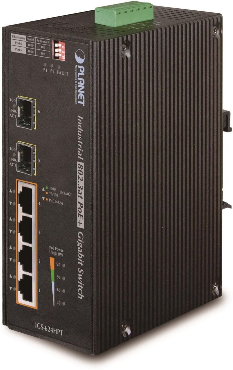 Industrial 4Port Gbit PoE+ + 2Port Gbit SFP Switch