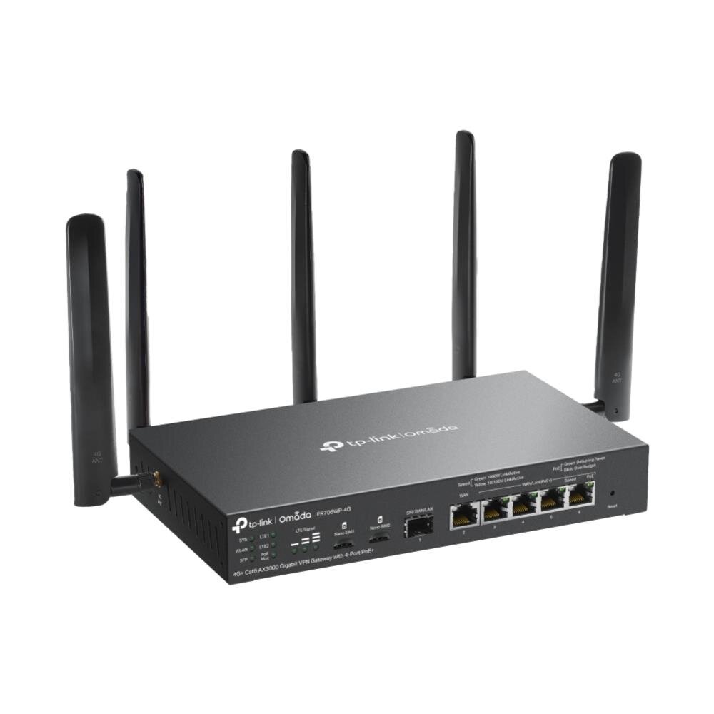 Omada 4G+ Cat6 AX3000 Gigabit VPN Gateway mit 4-Port PoE+