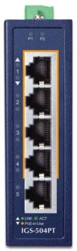 Industrial 4-Port Gbit 802.3at  PoE + 1-Port 10/100/1000T Switch, -40°C - +75°C