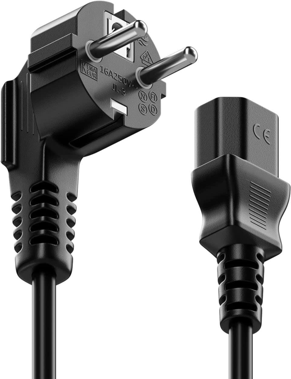 Kaltgerätekabel - Netzkabel - Stromkabel, Schukostecker gewinkelt, C13 Kupplung