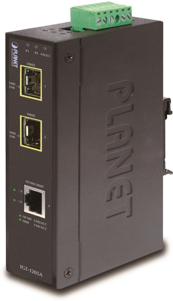 Industrial 10/100/1000T to 2-Port 100/1000X SFP Converter