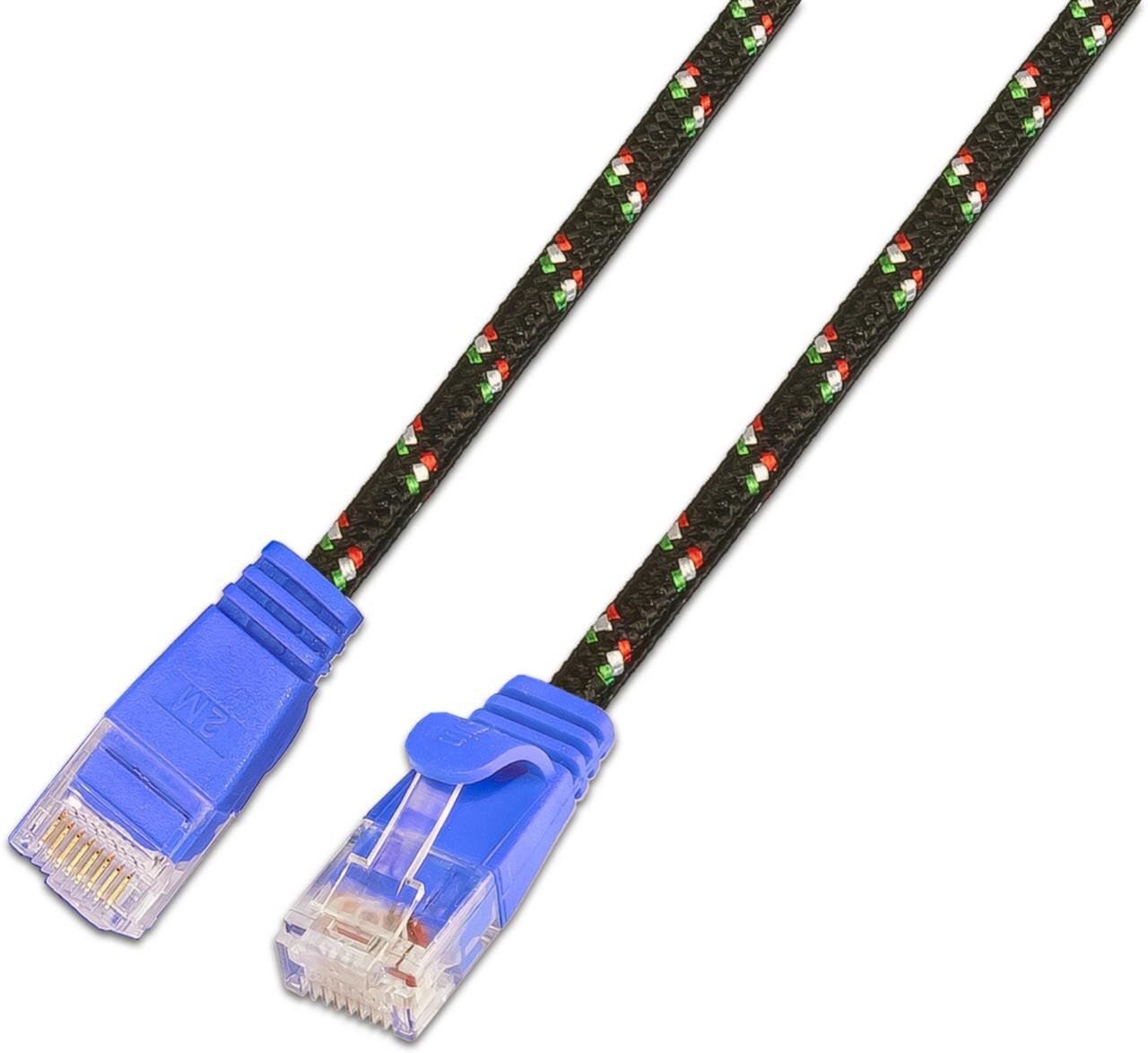 KAT6 Slimpatchkabel, U/UTP, flach, Nylonmantel, blau