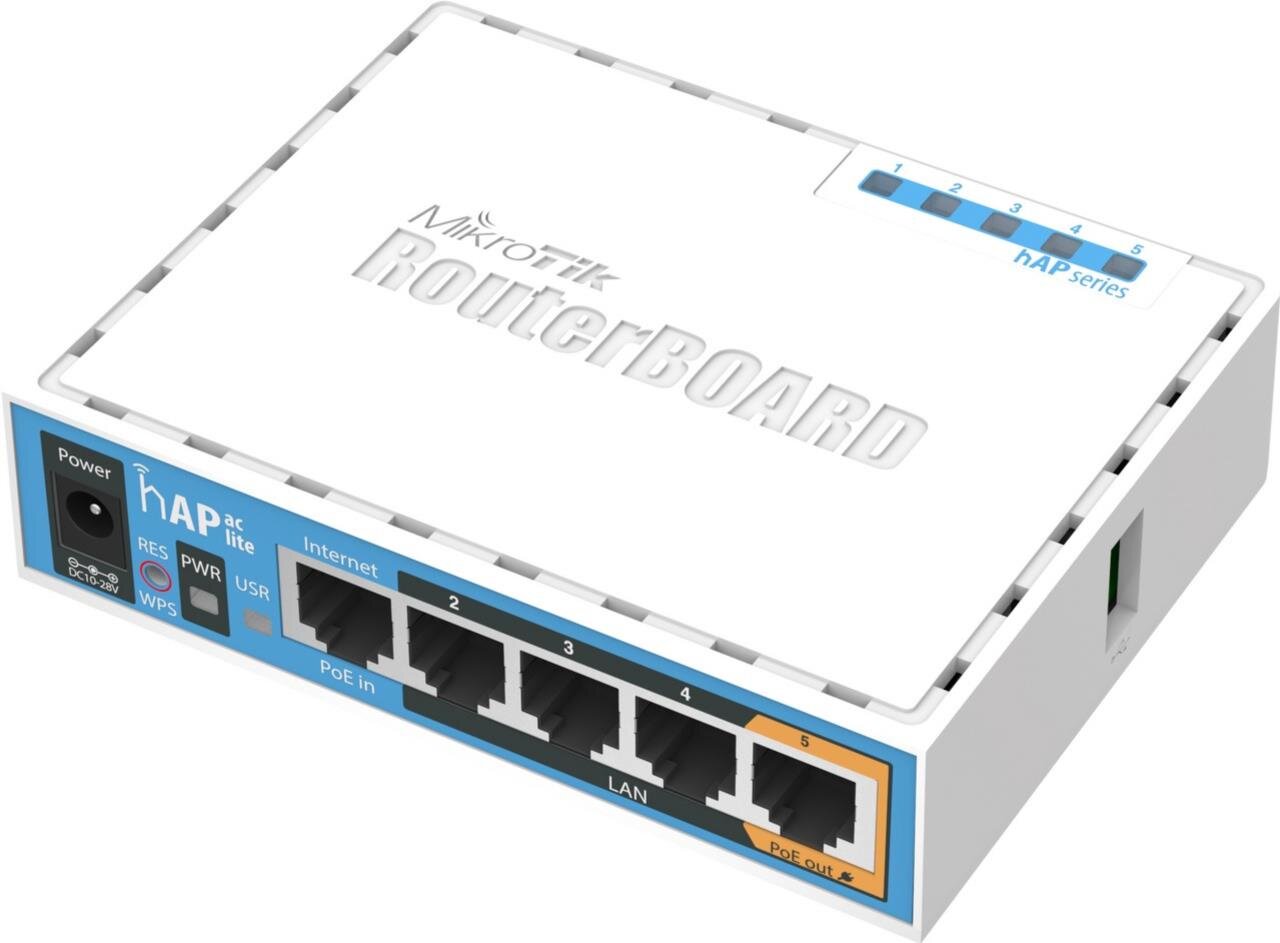 hAP ac lite mit 650MHz CPU, 64MB RAM, 5xLAN, 2.4Ghz 802.11b/g/n