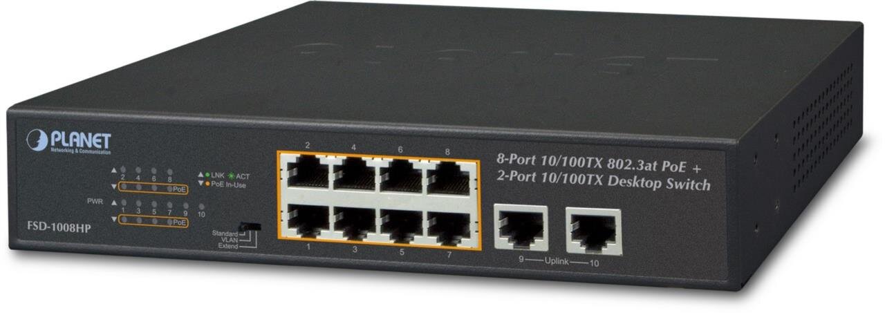 8-Port 10/100TX 802.3at PoE + 2-Port 10/100TX Desktop Switch, 120W PoE Budget