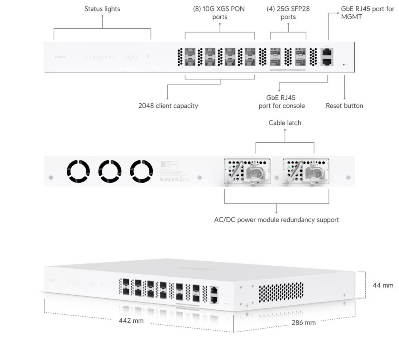 UISP Fiber OLT XGS 8-Port 10 Gbps, XGS/XG/G-PON Optical Line Terminal