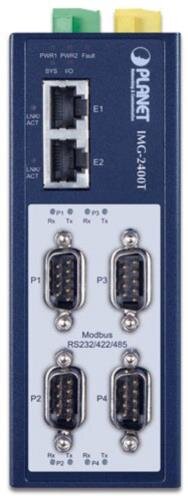IP30 Industrial 4-Port RS232/422/485 Modbus Gateway, 2x DI, 2x DO