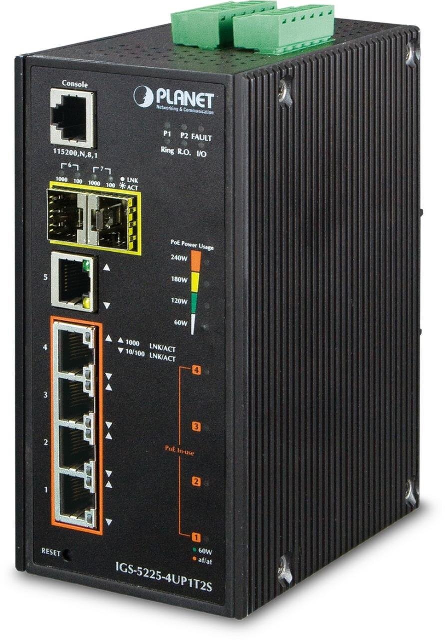 Industrial L2+/4 4+1Port Gbit 802.3at/af Ultra-PoE + 2x SFP managed Switch, IP30