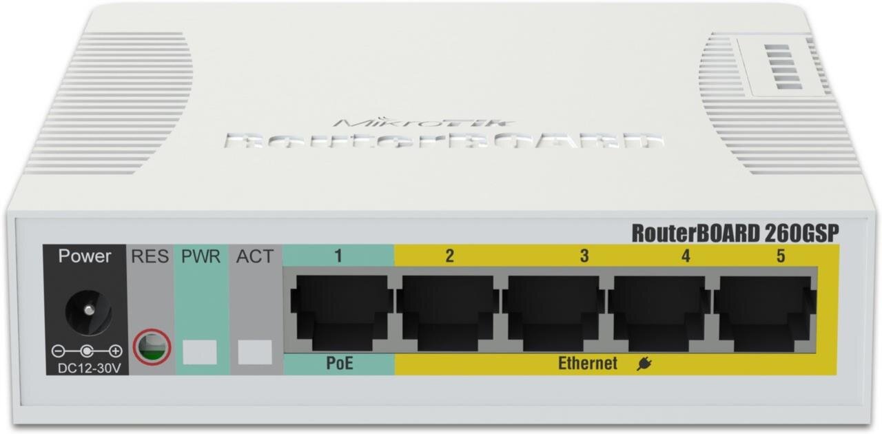 RB260GSP 5-port Gigabit Smart Switch, 1x SFP, PoE, SwOS