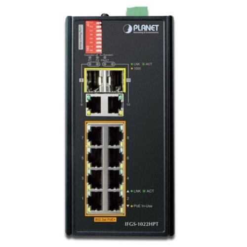 Industrial 8-Port 10/100Mb + 2-Port Gbit 802.3af/at + 2x SFP Switch, IP30