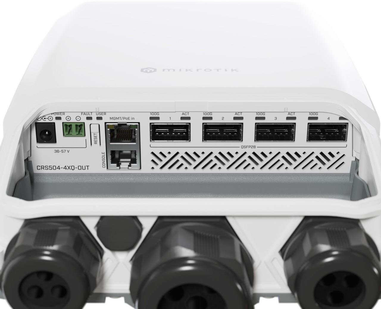 Cloud Router Switch Outdoor, 4x 100GB QSFP28, PoE in, IP66