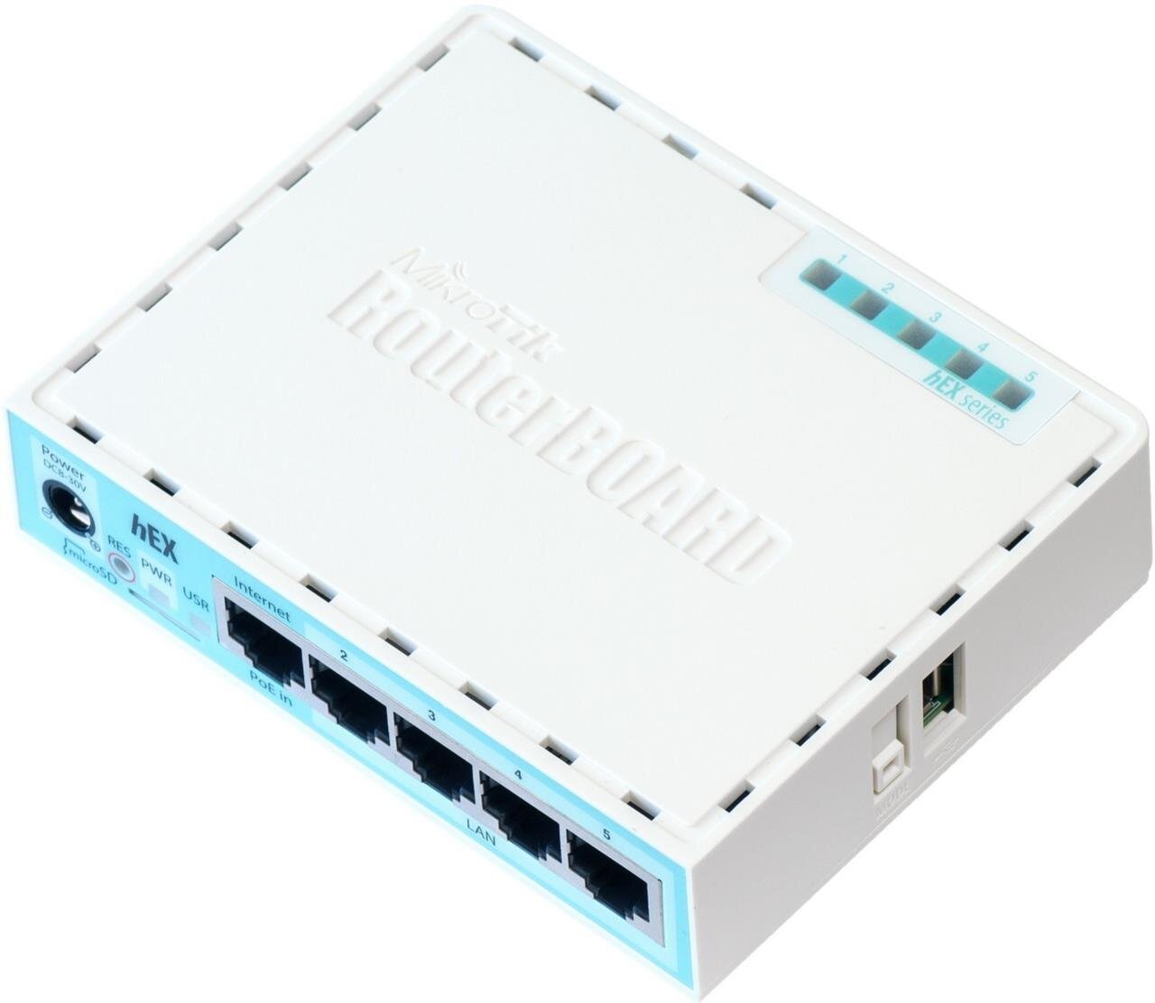 hEX mit Dual Core 880 MHz CPU, 256 MB RAM, 5 Gbit LAN, RouterOS L4