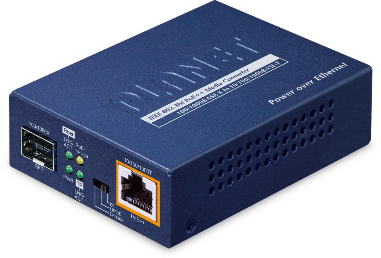 100/1000BASE-X SFP zu 10/100/1000BASE-T 802.3bt PoE++ Medien Konverter, 95 Watt