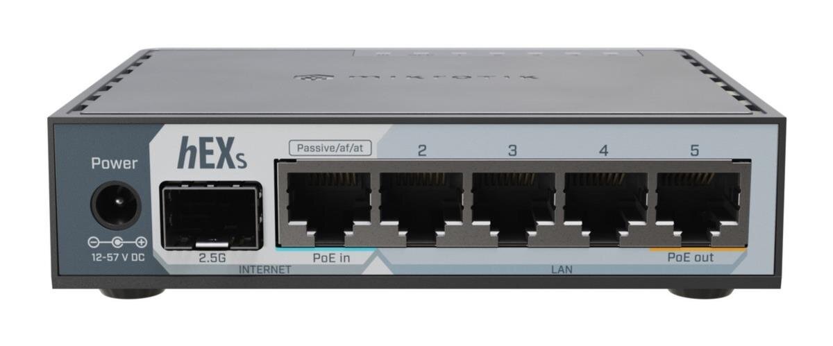 hEX S (2025 version), Dual Core 950MHz CPU, 512MB RAM, 2.5G SFP, 5x 1Gbit, USB