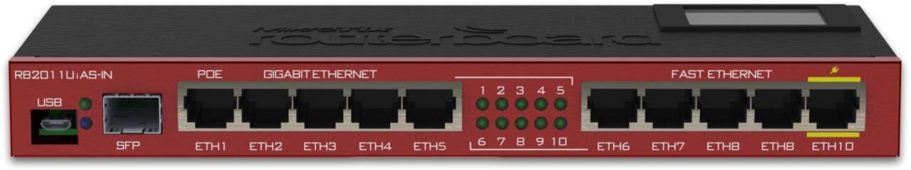 RB2011UiAS-IN mit Atheros 74K MIPS CPU, 128MB, 1x SFP, 5x LAN, 5x Gbit, Desktop