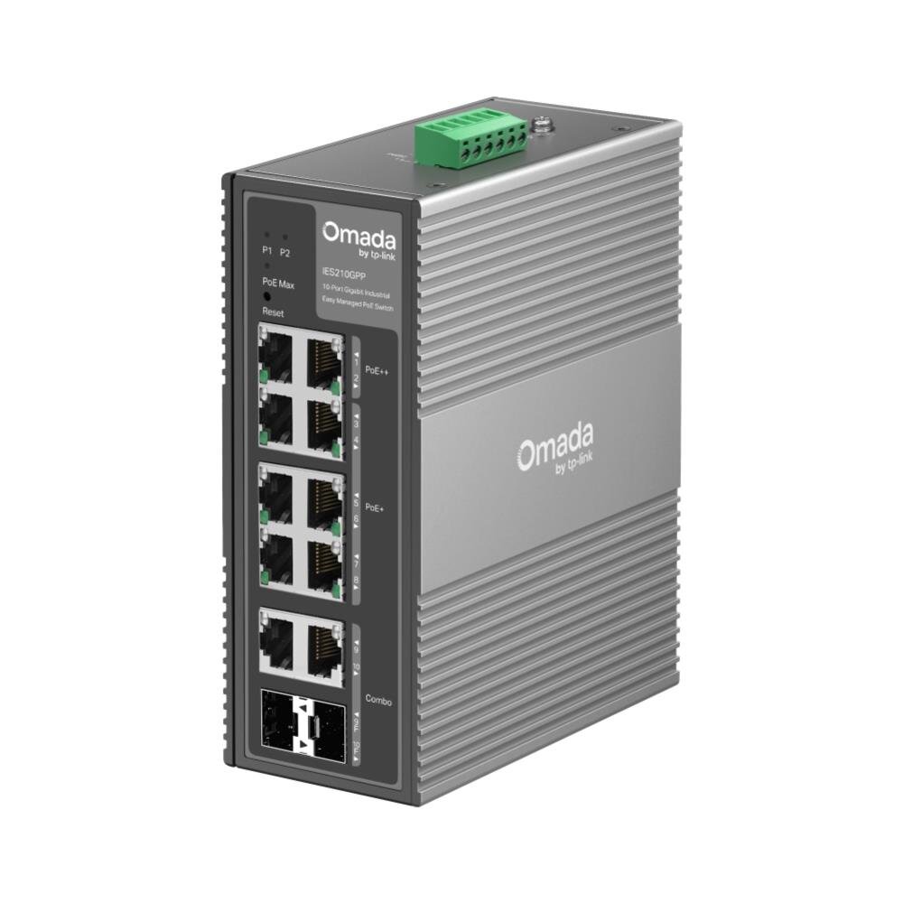 Omada 10-Port Gigabit Industrial Easy Managed Switch, 6-Port PoE+ & 2-Port PoE++