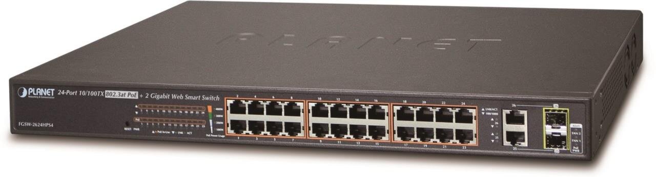 24-Port 10/100TX 802.3at HP POE + 2Port Gbit Combo Web Smart