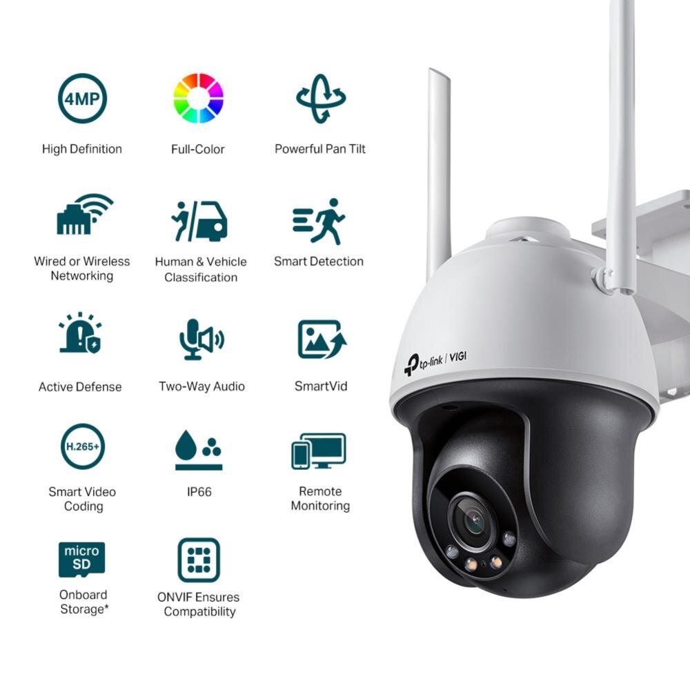 VIGI 4MP Outdoor Full-Color WiFi Pan Tilt Netzwerk Kamera, 4.0 mm