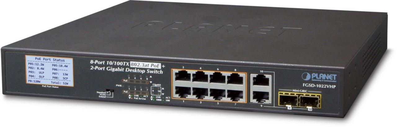 8-Port 10/100TX 802.3at PoE + 2-Port Gbit TP/SFP combo(120W)