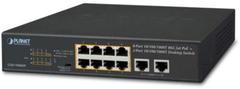 8-Port 10/100/1000Mbps 802.3at PoE + 2-Port 10/100/1000T Desktop Switch, 120W