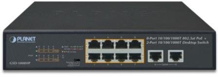 8-Port 10/100/1000Mbps 802.3at PoE + 2-Port 10/100/1000T Desktop Switch, 120W