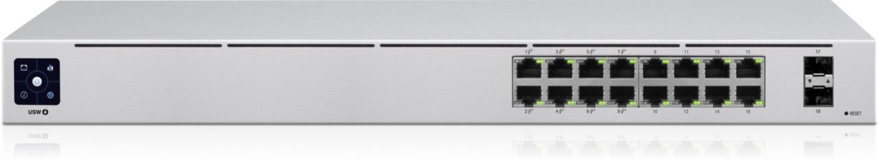 UniFi USW PoE 802.3at 16-Port Gigabit Switch mit 2x SFP, lüfterlos