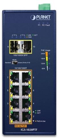 IP30 Industrial 8-Port 10/100/1000T 802.3at PoE + 2-Port 100/1000X SFP, -40-75°C