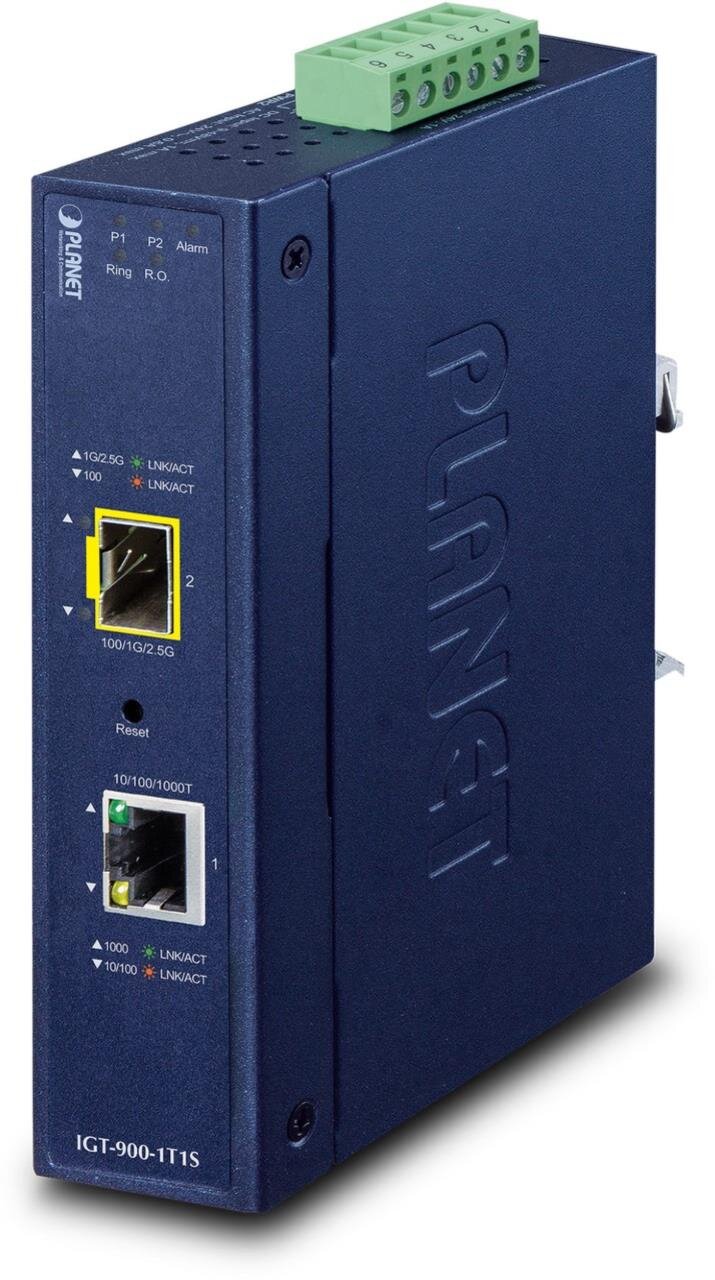 Industrial 1-Port 10/100/1000T + 1-Port 100/1000/2500X SFP Media Converter