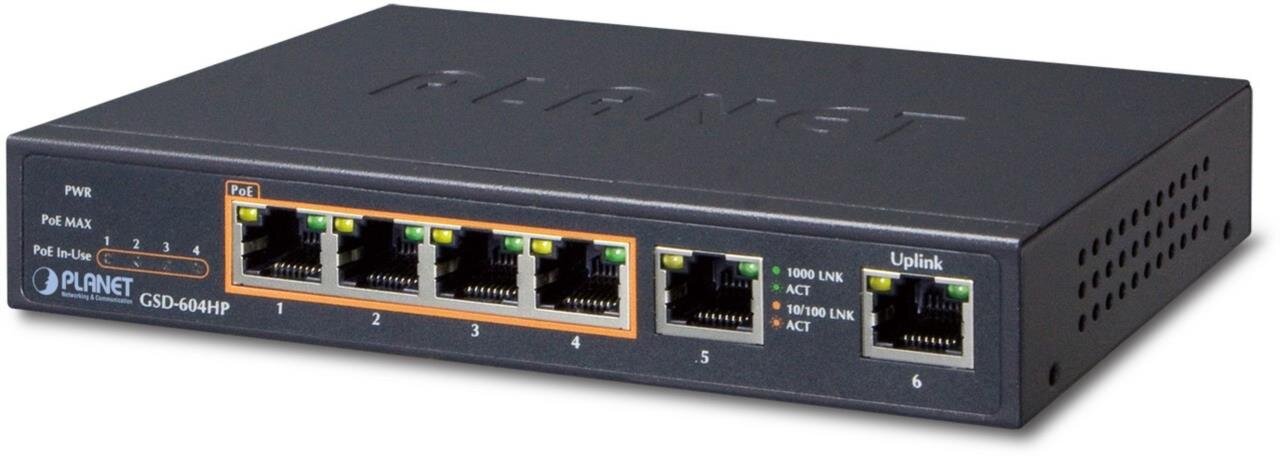 4-Port 10/100/1000T 802.3at POE + 2-Port 10/100/1000T (55w)