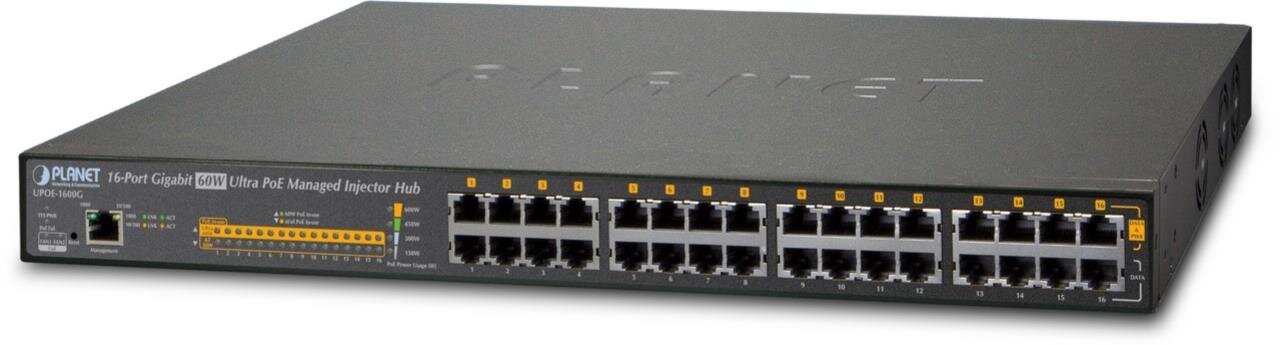 16-Port Gigabit 60W Ultra PoE Managed Injector Hub (600W)