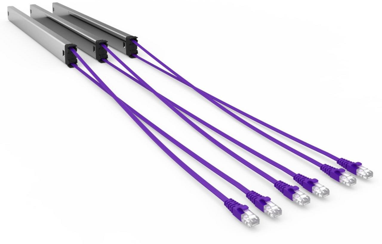 PATCHBOX®Plus+ Kassette mit KAT6 STP Slim-Patchkabel, LongRange, 2,7 m, violett
